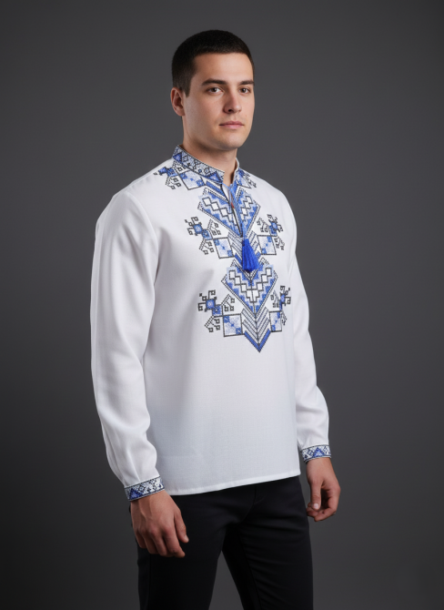 Чоловіча вишиванка на довгий рукав з орнаментом Дерево життя голуба нитка Київ - фото 1