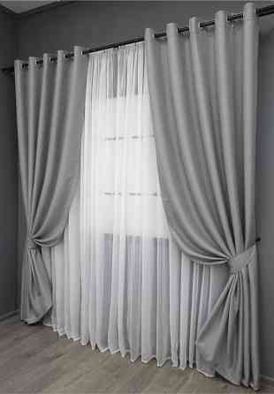 Комплект штор на люверсах VR-Textil Льон-блекаут 1397ш Сірий 150х250см 2 шт (37-0136) Київ