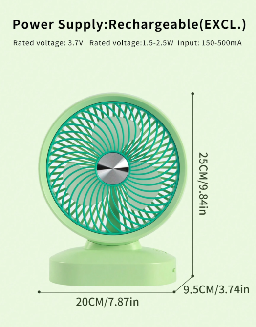 Настільний Портативний вентилятор 1200мАч ZB120A від USB, з трьома лопатями, 3 швидкості Одеса - фото 4
