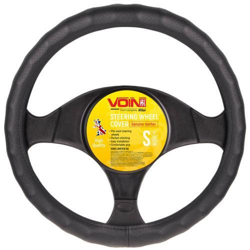 Чорний шкіряний чохол на кермо VLOD-L892 BK S з перфорацією та одним швом Харків - фото 1