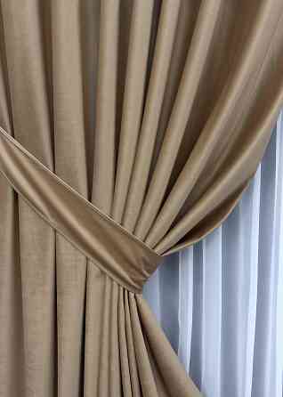 Шторная ткань бархат, высота 3м цвет бежевый 1549ш Киев