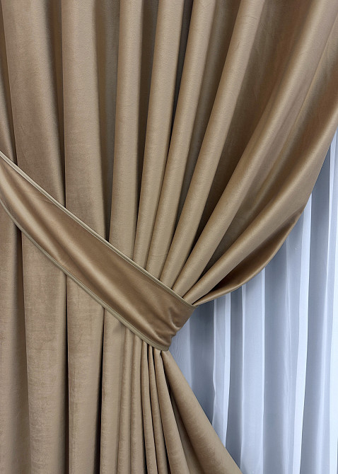 Шторная ткань бархат, высота 3м цвет бежевый 1549ш Киев - изображение 4