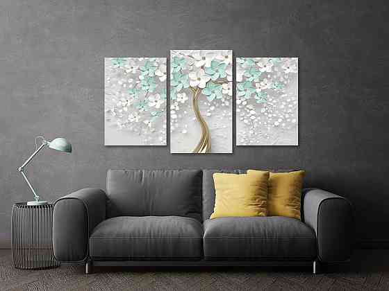 Модульная картина в гостиную / спальню Квіткове дерево  бірюза Art-692_3 Киев