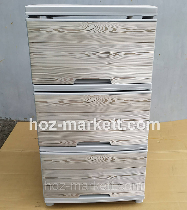 Тумбочка пластиковая комод на 3 ящика с рисунком под дерево светлый Харьков - изображение 2