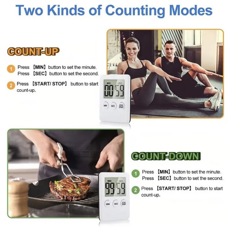 Кухонный таймер обратного отсчета, белый, ЖК-дисплей, на магните на задней части, размер 7*5 см Киев - изображение 4