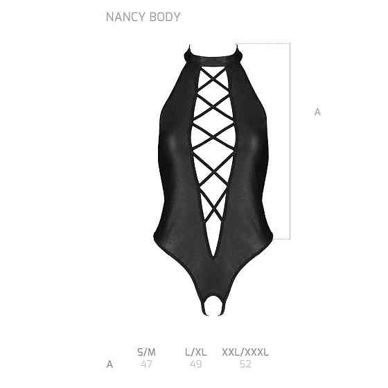Боди из эко-кожи с имитацией шнуровки и открытым доступом Passion NANCY BODY S/M, black Sex Aura Киев