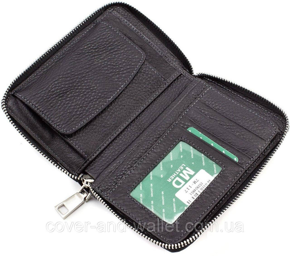 Невеликий чоловічий гаманець на блискавці з відділенням для паспорту MD 7M-117 Київ - фото 6