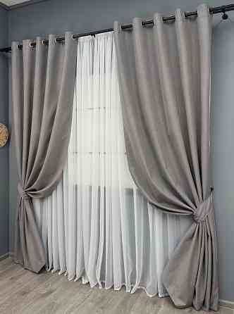 Комплект штор на люверсах VR-Textil Блэкаут двусторонний ASHEN NIGHT № 1850ш Бежево-серый 150х270 см 2 шт (37-0295) Киев