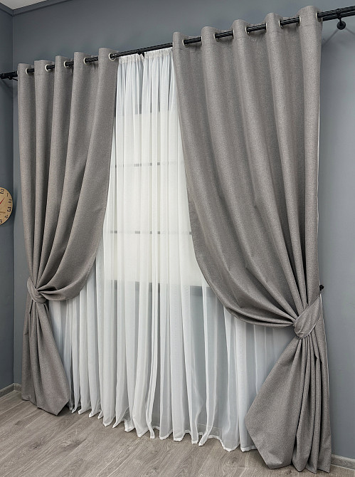 Комплект штор на люверсах VR-Textil Блэкаут двусторонний ASHEN NIGHT № 1850ш Бежево-серый 150х270 см 2 шт (37-0295) Киев - изображение 3