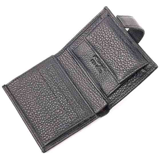 Функциональный вертикальный небольшой мужской кошелек из зернистой кожи KARYA 20992 Черный Киев