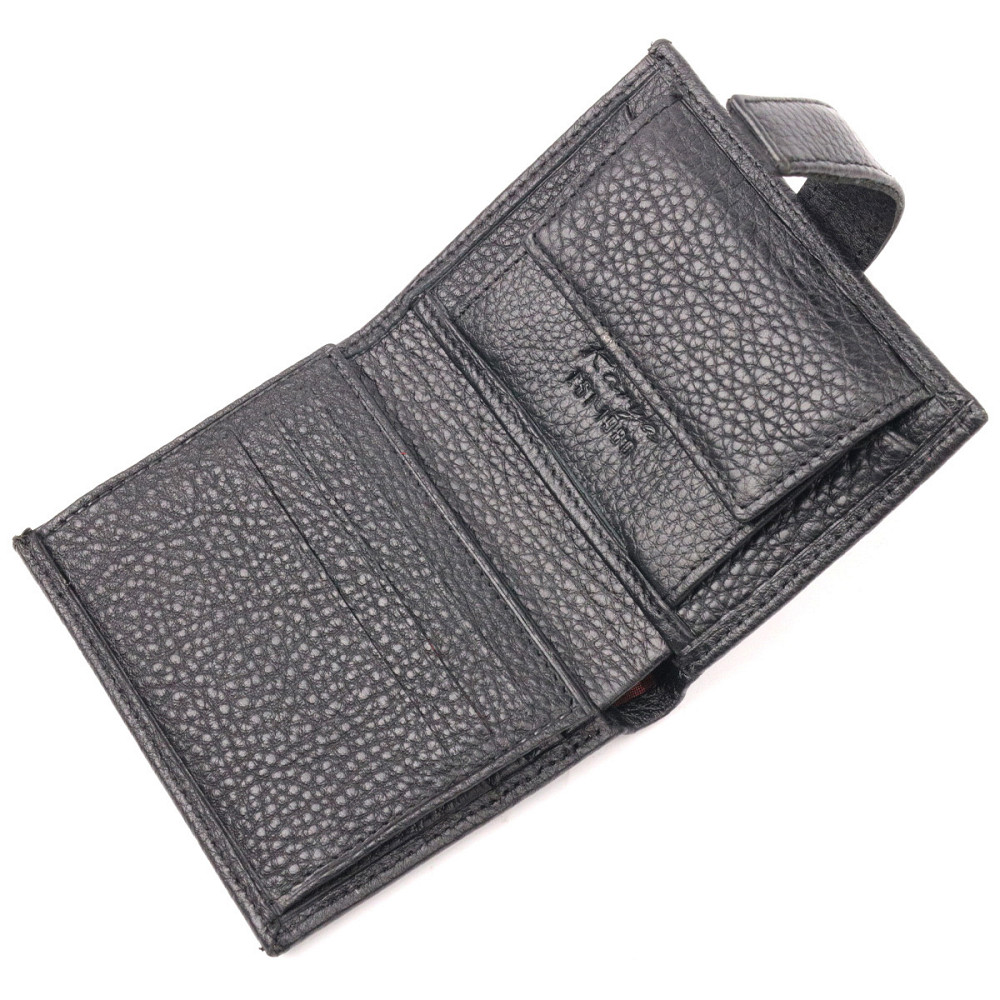 Функциональный вертикальный небольшой мужской кошелек из зернистой кожи KARYA 20992 Черный Киев - изображение 6