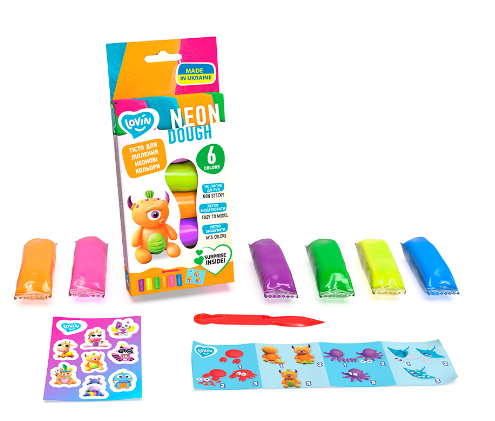 Асорті 6 кольорів Neon Assorted TM Lovin Набір для ліплення з тістом, шт Київ - фото 1