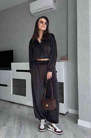 Жіночий стильний костюм з турецького королівського велюру Шоколадний, 46/48 Одеса