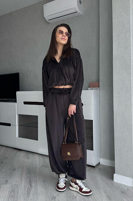 Жіночий стильний костюм з турецького королівського велюру Шоколадний, 46/48 Одеса - фото 5