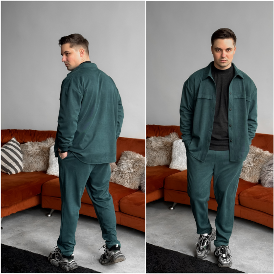 Чоловічий костюм Casual сорочка і штани Оверсайз замш котон весна/осінь SANE зелений Одеса