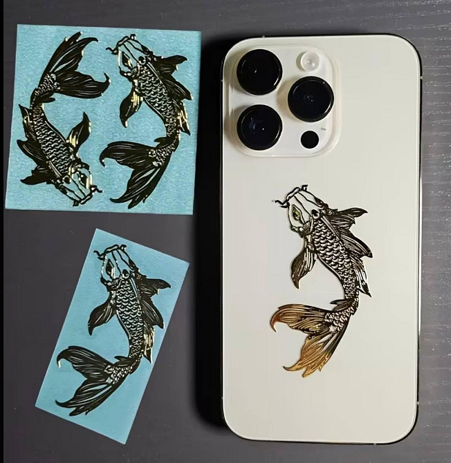 Металлическая наклейка золотые рыбы кои, декоративный стикер koi fish для телефона, ноутбука и авто Киев - изображение 4