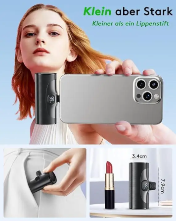 Мініповербанк MN01 5000 мАг USB Type-C з LED-дисплеєм, вбудованим штекером і підставкою для смартфона, чорний Київ