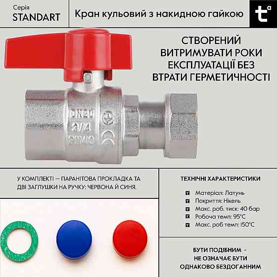 Кран кульовий Thermo Alliance Standart 3/4" ВВ прямий, PN40, з накидною гайкою TAS260W20 Київ