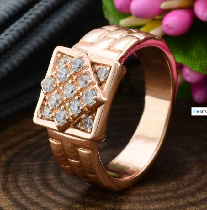 Печатка Xuping 14090 белые фианиты, ширина 11 мм, позолота РО, размер 19, мужская Киев - изображение 3