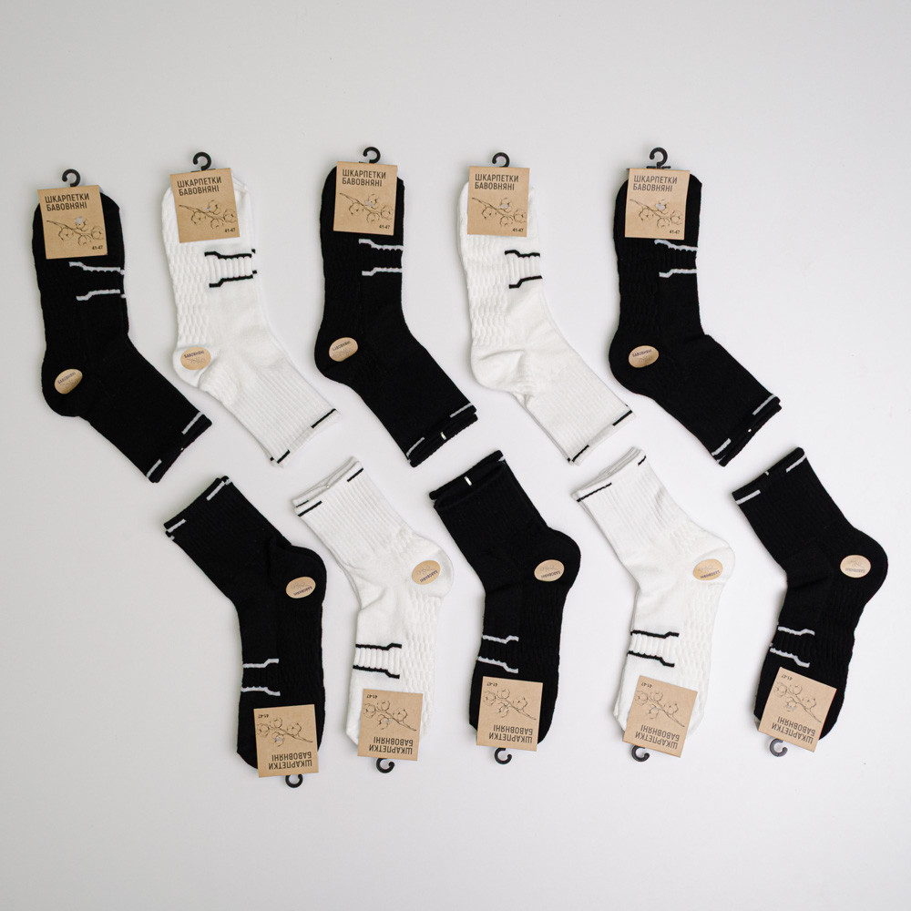 Набор носков мужских хлопковых 10 пар Youstar 070 Средние 41-47 Белый черный Сумы - изображение 1