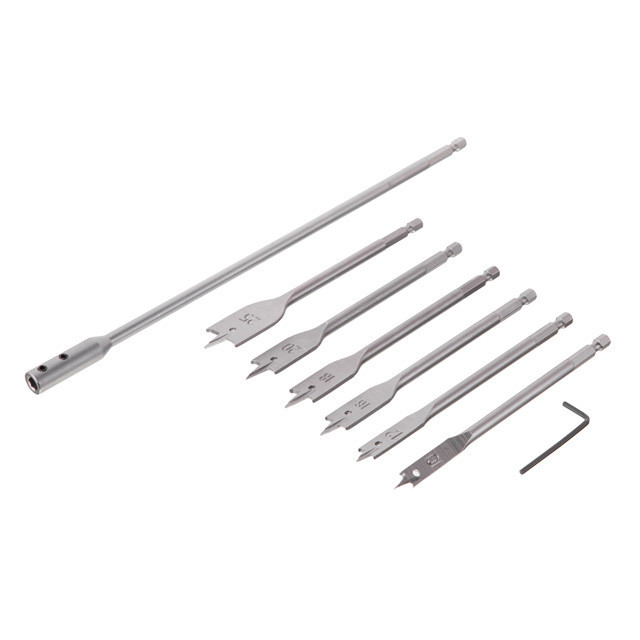 Набір пір'яних свердел по деревині, 6 шт. (10, 12, 16, 18, 20, 25 мм), HEX, подовжувач 300 мм INTERTOOL SD-0207 Киев - изображение 2