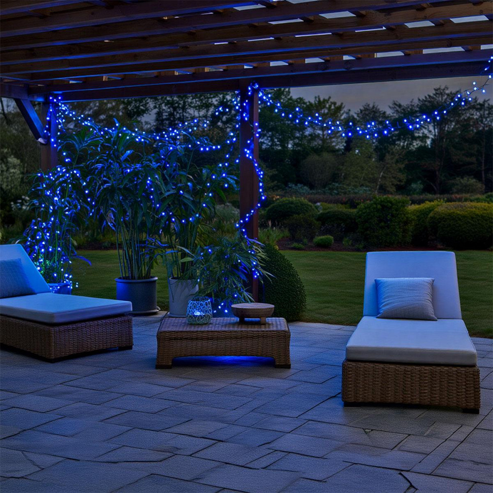 Новорічна гірлянда вулична 50 м 500 LED з сонячною батареєю чорний провід Синій SB500L50MBBL Коломия - фото 2