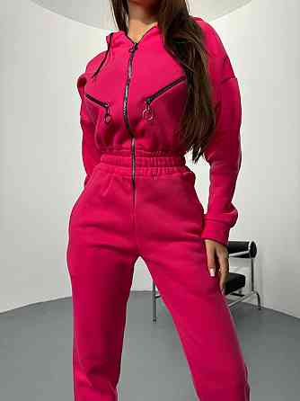 Жіночий повсякденний теплий комбінезон тринитка на флісі Рожевий, 44/46 Одеса