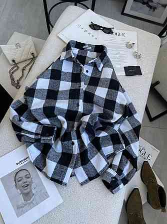 Жіноча тепла оверсайз сорочка в карту кашемір байка Чорний Одеса