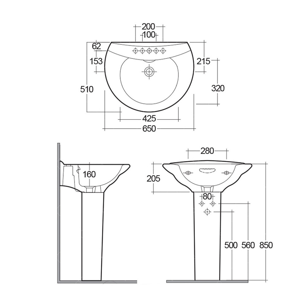 Раковина с ножкой RAK Ceramics Venice 650x205x510 мм (RAK0039) Белый Киев - изображение 3