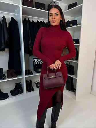 Женское романтичное теплое платье-гольф с разрезом по ножке ангора рубчик Бургунди, 42/44 Одесса