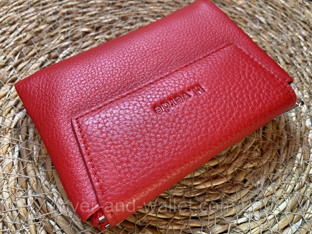Компактный женский кожаный кошелек красного цвета на магнитах H Verde Киев - изображение 3