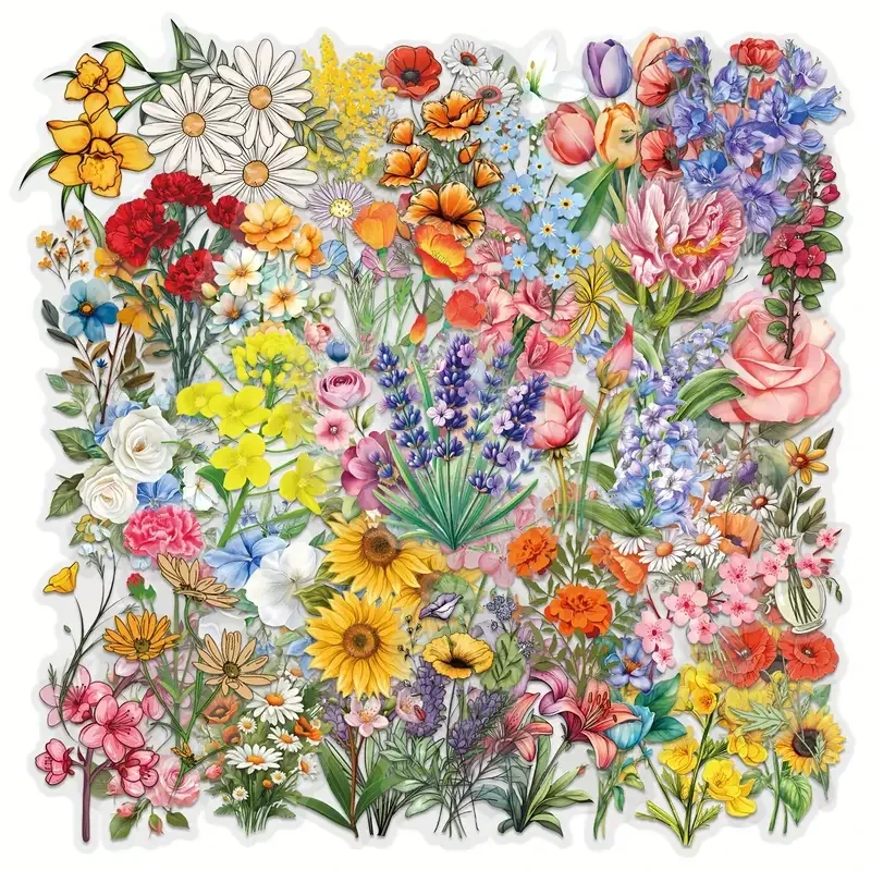 Набор прозрачных наклеек с цветами 60 шт – декоративные стикеры для блокнота, телефона, открыток и подарков Киев - изображение 1