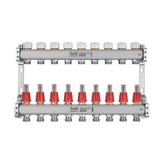 Колектор з витратоміром та термостатичними клапанами Roho R804-09M - 1"х 9 вих. (RO1033) Київ
