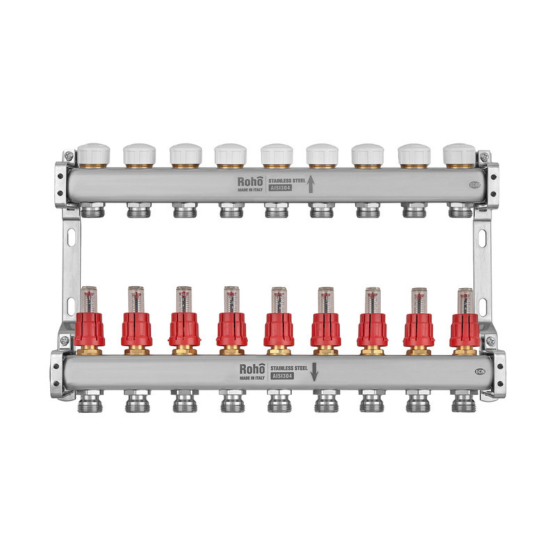 Колектор з витратоміром та термостатичними клапанами Roho R804-09M - 1"х 9 вих. (RO1033) Київ - фото 3