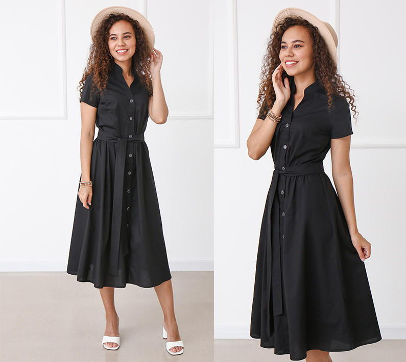 Довга котонова сукня на гудзиках "Lesley" оптом | Норма Чорний, 46-48 Київ - фото 2