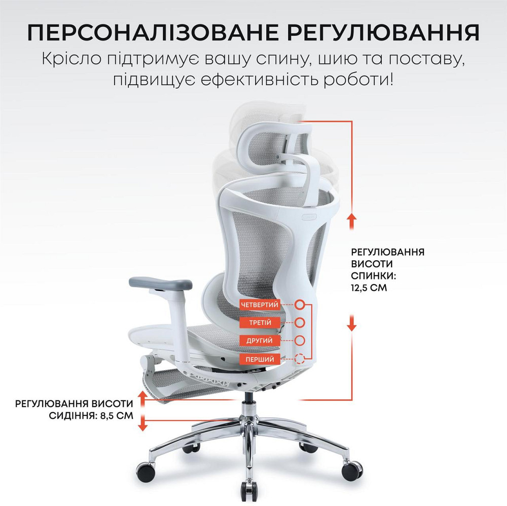 Кресло офисное Sihoo Doro C300L Mesh White with footrest (Doro-C300L-A3-102-JT) ( 14112 ) Харьков - изображение 13