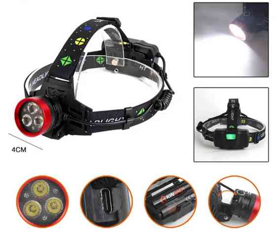 Налобний ліхтар Police PL-175, 3х18650 акум, 3хXTE LED, Type-C Дніпро