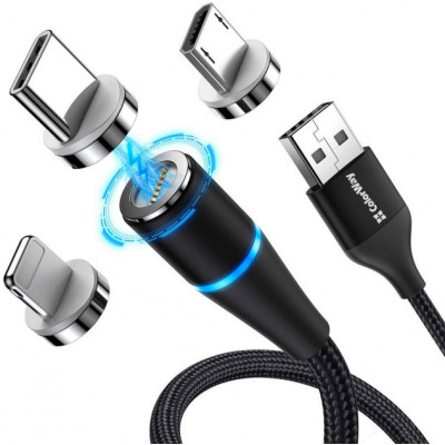 Дата кабель USB 2.0 AM to Lightning + Micro 5P + USB-C 1.0m Magnetic ColorWay (CW-CBUU038-BK) Винница - изображение 2