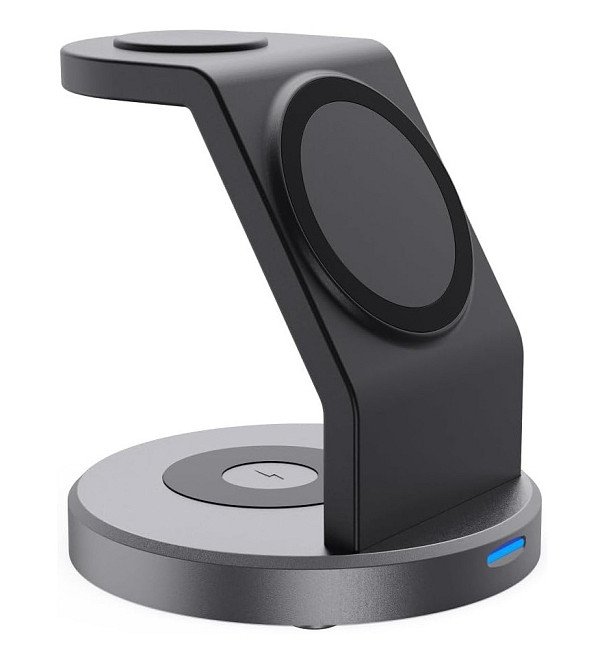 Магнітна зарядна док-станція СтенД 3в1 W11AP-23W Lightning для телефона годинника та навушників Чорний Вінниця - фото 1