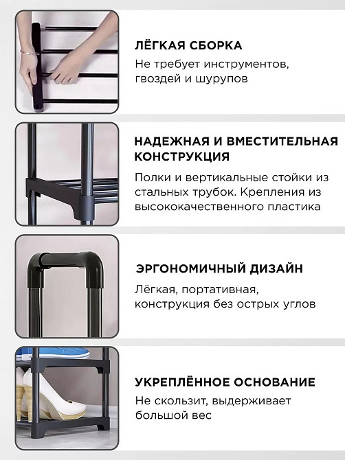 Модульная полочка для обуви, черный органайзер на 5 полочек для передней 85x90x28 см Черная Каменец-Подольский - изображение 2