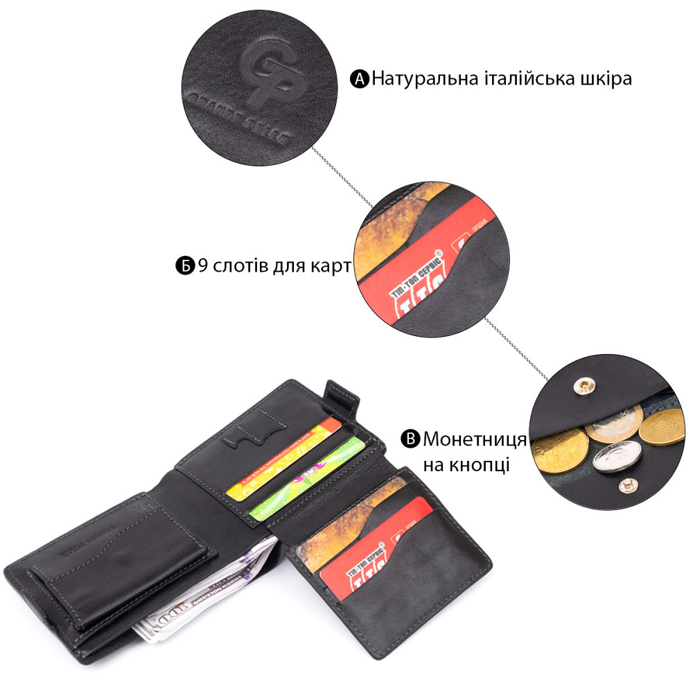 Портмоне горизонтальное Amico на магните на два отделения GRANDE PELLE 11320 Черное Киев - изображение 4
