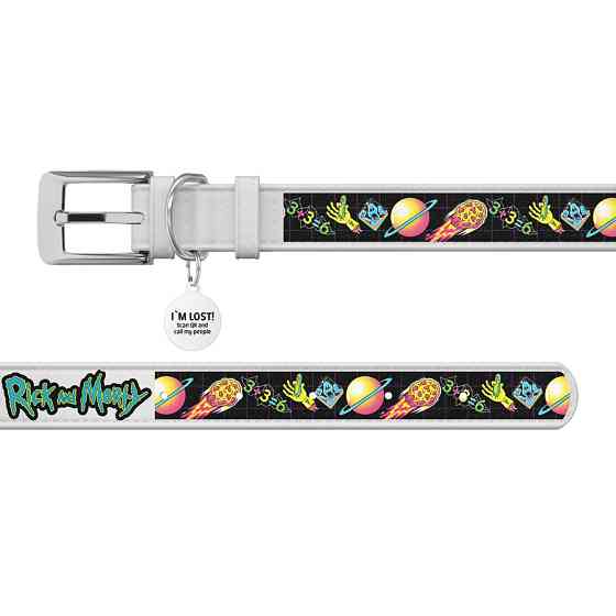 Нашийник для собак шкіряний WAUDOG Design з QR-паспортом, малюнок "Рік і Морті 3", XL, Ш 35 мм, Д 46-59 см, Вінниця