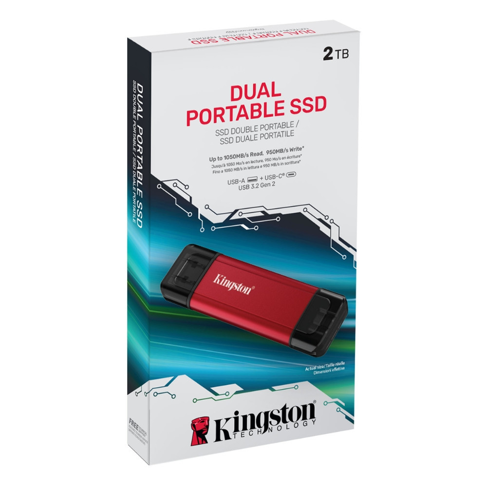 Портативный SSD Kingston Dual USB-A/C 2TB Dual Portable 1050MB/s USB 3.2 Gen 2 Red/Black Киев - изображение 2
