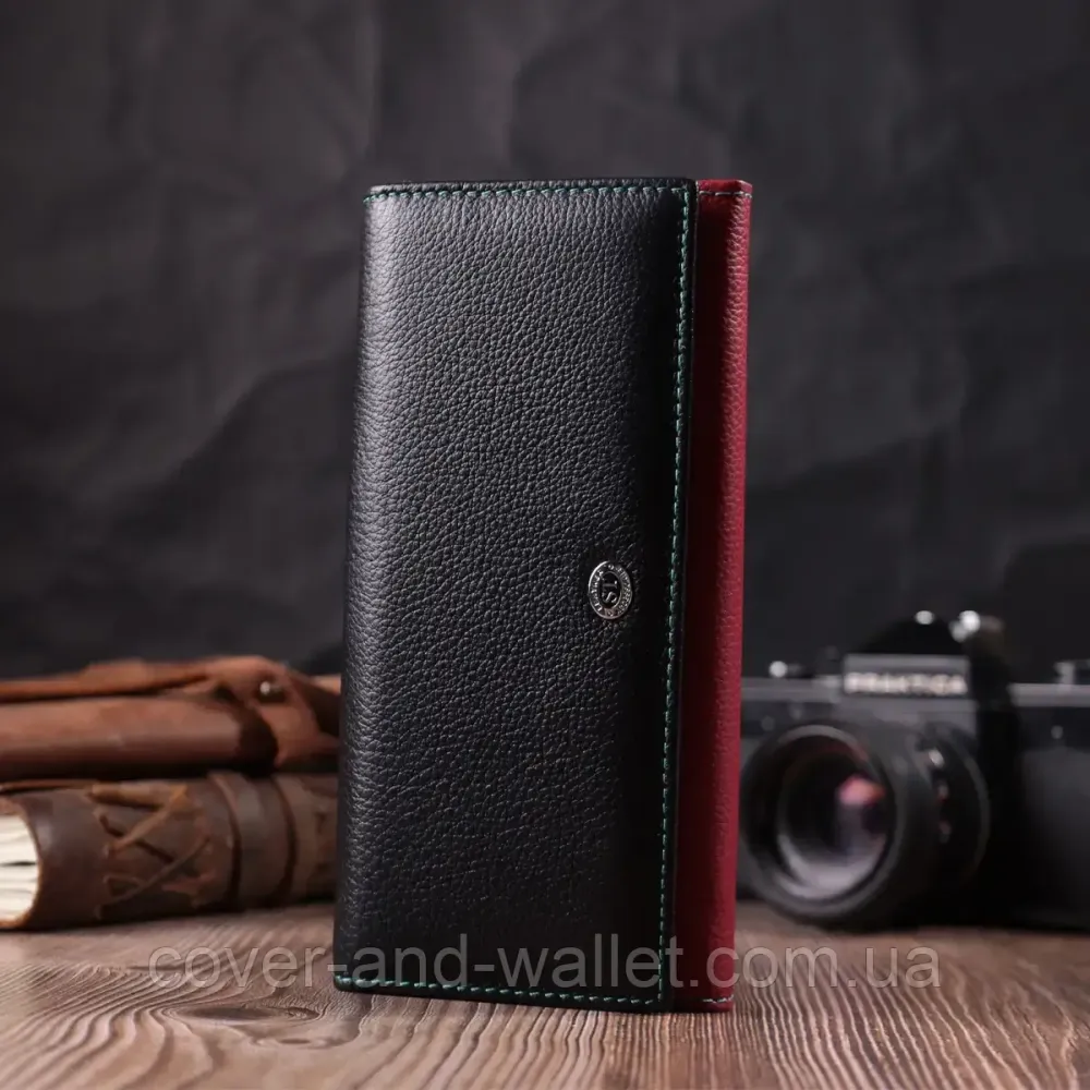 Классический женский кошелек из натуральной кожи черно-красного цвета ST Leather Киев - изображение 7