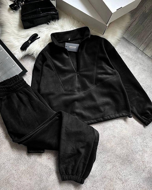 Женский теплый прогулочный костюм: кофта и брюки двусторонний флис Черный, 42/46 Одесса - изображение 1