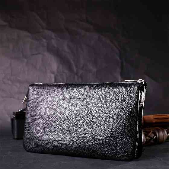 Зручний жіночий клатч із натуральної зернистої шкіри GRANDE PELLE 11697 Чорний Київ