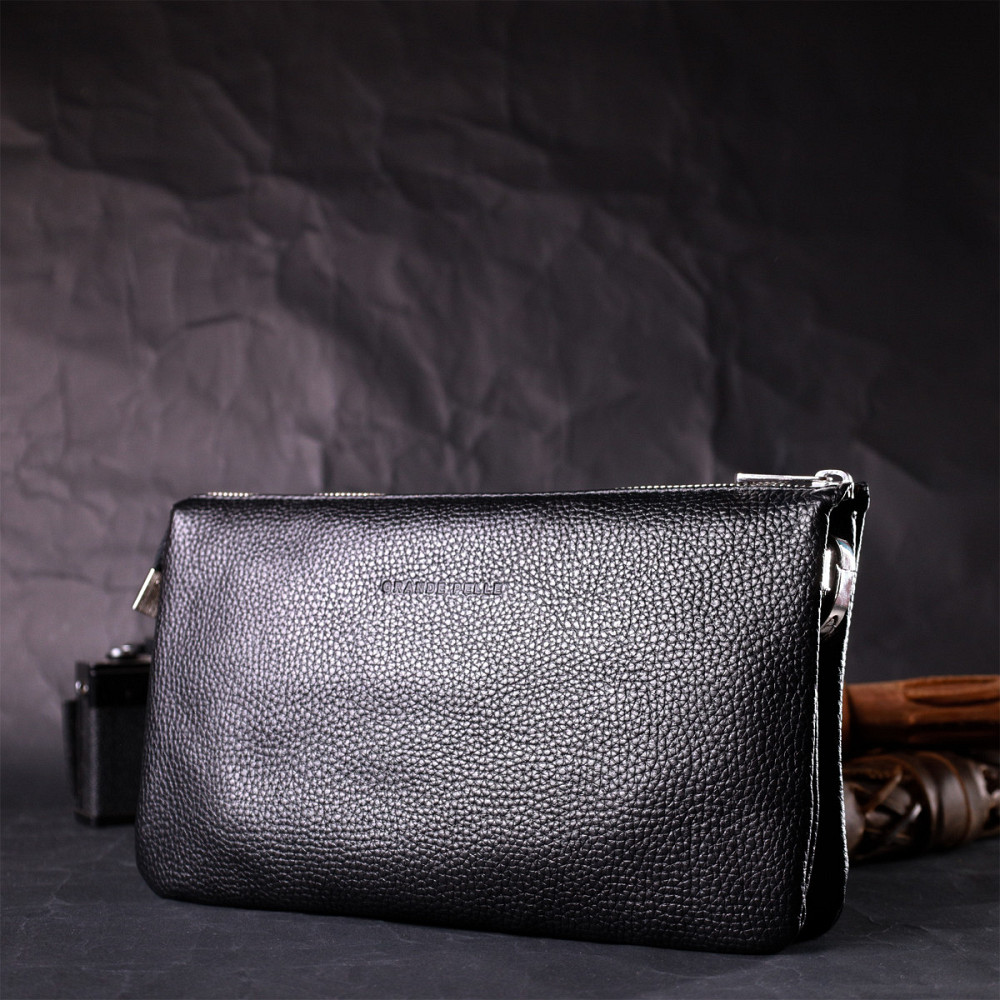 Зручний жіночий клатч із натуральної зернистої шкіри GRANDE PELLE 11697 Чорний Київ - фото 3