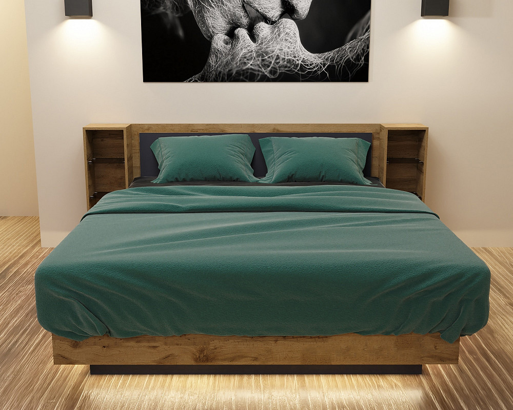 Кровать Кристалл №1 двуспальная, Дуб Аппалачи/Антрацит, 2035х2176х850 Львов - изображение 1