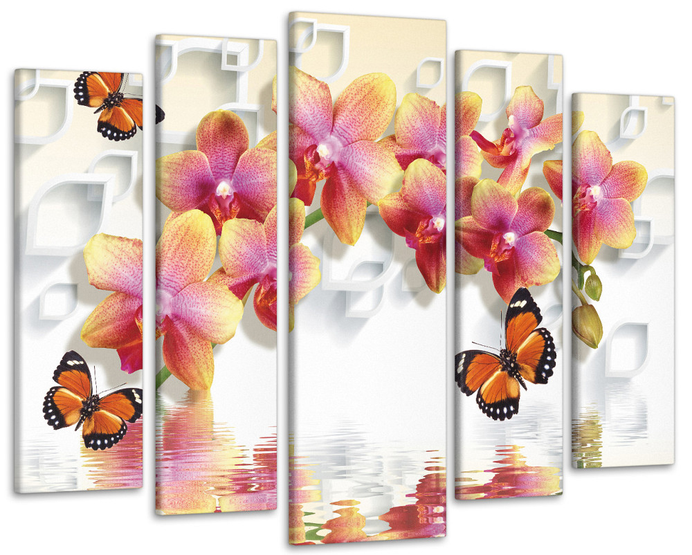 Модульная картина в гостиную / спальню Цветы Орхидея и Бабочки Art-372_5 ( 80х118см ) 99x140 см Киев - изображение 1
