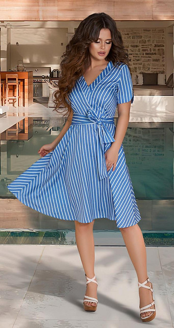 Расклешенное льняное платье в полоску (44) Киев - изображение 2